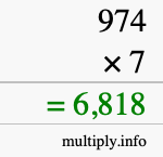 How to calculate 974 times 7 using long multiplication
