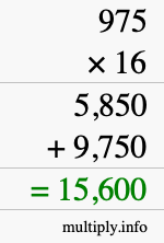 How to calculate 975 times 16 using long multiplication