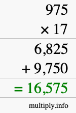 How to calculate 975 times 17 using long multiplication