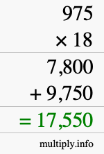 How to calculate 975 times 18 using long multiplication