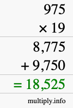 How to calculate 975 times 19 using long multiplication