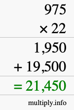 How to calculate 975 times 22 using long multiplication