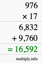 How to calculate 976 times 17 using long multiplication