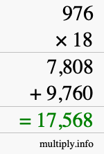 How to calculate 976 times 18 using long multiplication