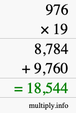 How to calculate 976 times 19 using long multiplication