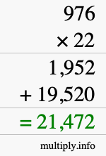 How to calculate 976 times 22 using long multiplication