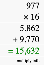 How to calculate 977 times 16 using long multiplication