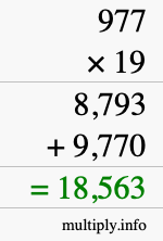 How to calculate 977 times 19 using long multiplication