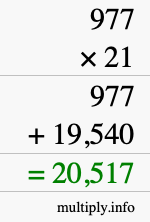 How to calculate 977 times 21 using long multiplication