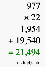 How to calculate 977 times 22 using long multiplication