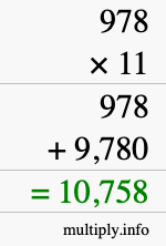 How to calculate 978 times 11 using long multiplication How to calculate 978 times 11 using long multiplication