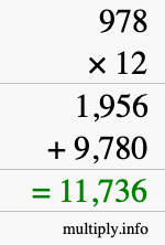 How to calculate 978 times 12 using long multiplication How to calculate 978 times 12 using long multiplication