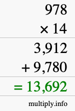 How to calculate 978 times 14 using long multiplication How to calculate 978 times 14 using long multiplication