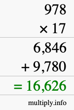 How to calculate 978 times 17 using long multiplication