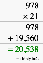 How to calculate 978 times 21 using long multiplication