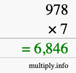 How to calculate 978 times 7 using long multiplication