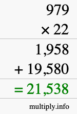 How to calculate 979 times 22 using long multiplication