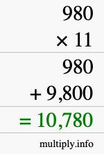 How to calculate 980 times 11 using long multiplication How to calculate 980 times 11 using long multiplication