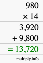 How to calculate 980 times 14 using long multiplication How to calculate 980 times 14 using long multiplication