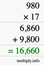 How to calculate 980 times 17 using long multiplication