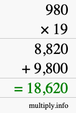 How to calculate 980 times 19 using long multiplication