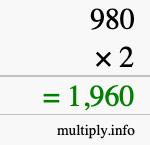 How to calculate 980 times 2 using long multiplication How to calculate 980 times 2 using long multiplication