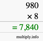 How to calculate 980 times 8 using long multiplication How to calculate 980 times 8 using long multiplication