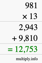 How to calculate 981 times 13 using long multiplication