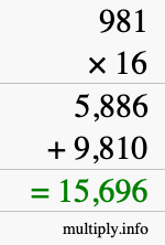 How to calculate 981 times 16 using long multiplication