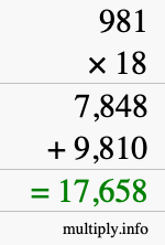 How to calculate 981 times 18 using long multiplication