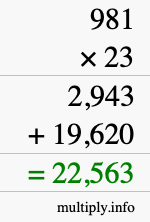 How to calculate 981 times 23 using long multiplication