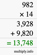 How to calculate 982 times 14 using long multiplication How to calculate 982 times 14 using long multiplication