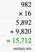 How to calculate 982 times 16 using long multiplication