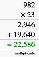 How to calculate 982 times 23 using long multiplication