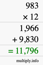 How to calculate 983 times 12 using long multiplication How to calculate 983 times 12 using long multiplication