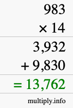 How to calculate 983 times 14 using long multiplication How to calculate 983 times 14 using long multiplication