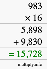 How to calculate 983 times 16 using long multiplication