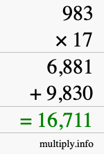 How to calculate 983 times 17 using long multiplication