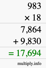 How to calculate 983 times 18 using long multiplication