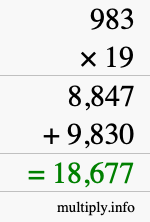 How to calculate 983 times 19 using long multiplication