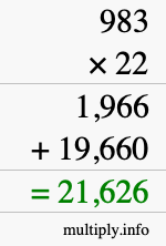 How to calculate 983 times 22 using long multiplication
