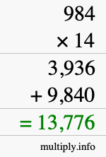 How to calculate 984 times 14 using long multiplication How to calculate 984 times 14 using long multiplication