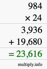 How to calculate 984 times 24 using long multiplication How to calculate 984 times 24 using long multiplication