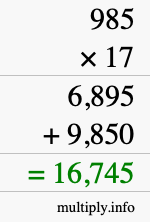 How to calculate 985 times 17 using long multiplication