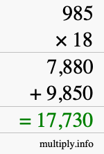 How to calculate 985 times 18 using long multiplication