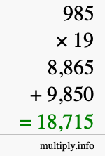 How to calculate 985 times 19 using long multiplication
