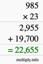 How to calculate 985 times 23 using long multiplication