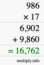 How to calculate 986 times 17 using long multiplication