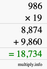 How to calculate 986 times 19 using long multiplication