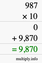 How to calculate 987 times 10 using long multiplication How to calculate 987 times 10 using long multiplication